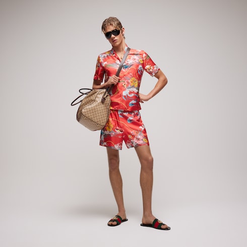Chemise de bowling en twill de soie à imprimé