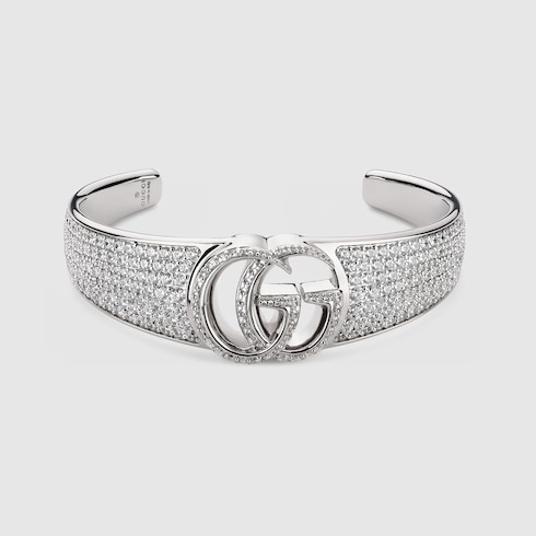 GG Marmont crystal cuff bracelet in palladium-toned brass | GUCCI® US