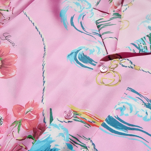 Chemise de bowling en twill de soie à imprimé