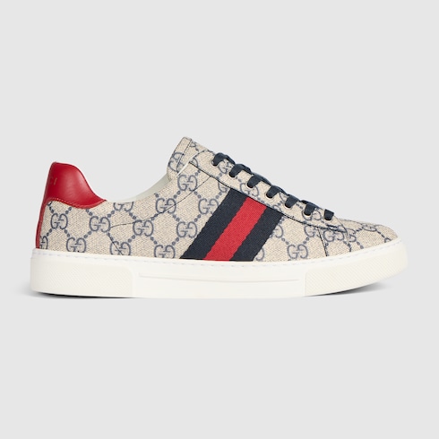 Women's Gucci Ace sneaker with Web in beige and blue Supreme