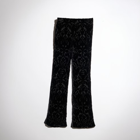 花卉提花天鹅绒长裤