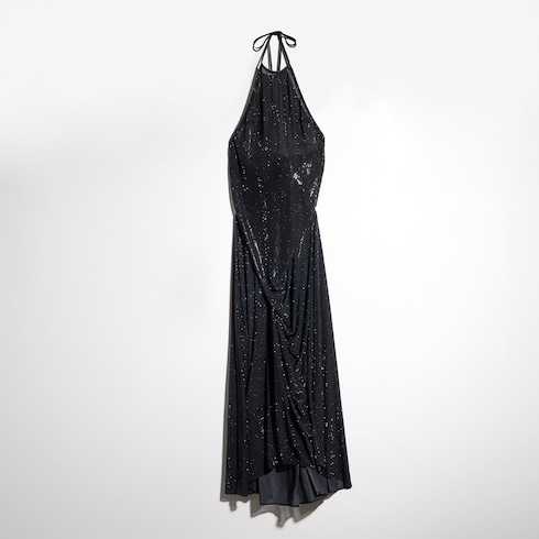 饰刺绣桑蚕丝'Stretch'雪纱长款连衣裙