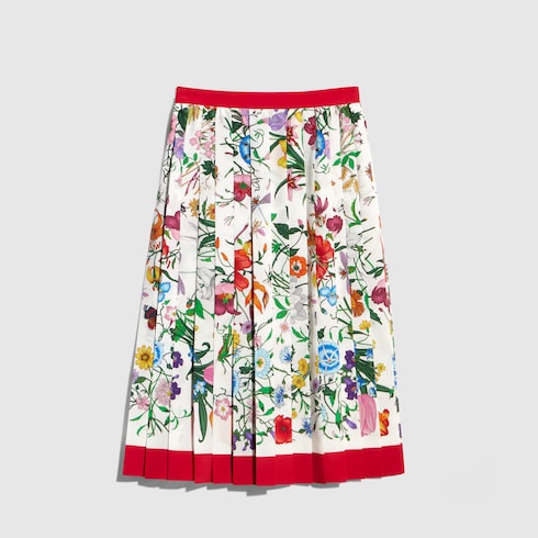 Printed silk pleated skirt in multicolor | GUCCI® ZA