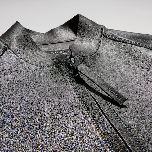 Grainy leather zip jacket