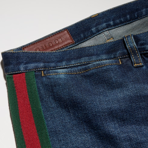 Pantalone in denim di cotone con nastro Web