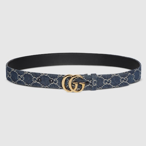 レザーベルト（ダブルGバックル） ・ダークブルー GGデニム | GUCCI公式
