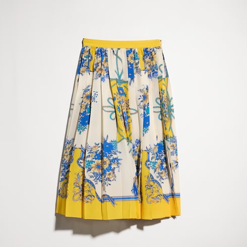 Printed silk midi skirt