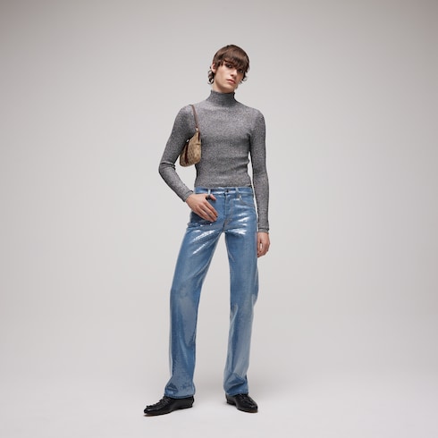 T-shirt in tessuto stretch lamé