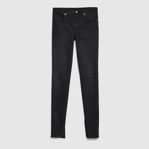 Washed cotton denim skinny pants in black | GUCCI® SG