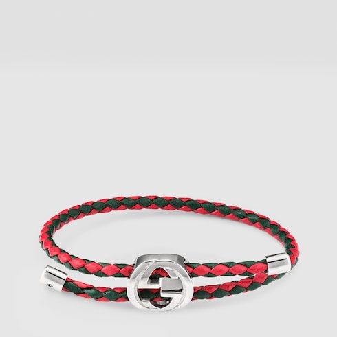 Braided leather bracelet with Web in 925 sterling silver | GUCCI® US
