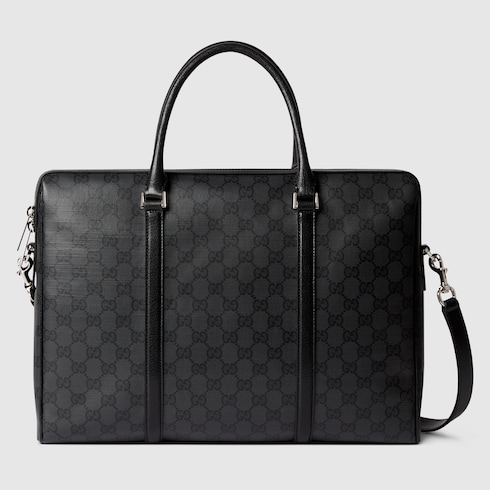 m*u様 GUCCI カバン　ケース GG ブラック〕ミディアム ブリーフケース ・ブラック GGスプリーム