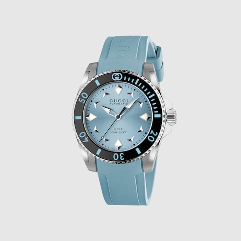 Gucci Dive watch, 36mm in light blue rubber | GUCCI® CA