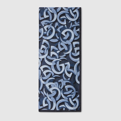 Gucci Double G cotton silk stole in blue | GUCCI® RO