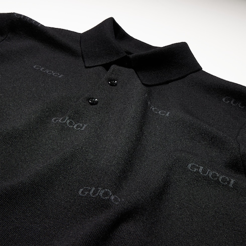 قميص بولو من جاكارد صوف وحرير Gucci