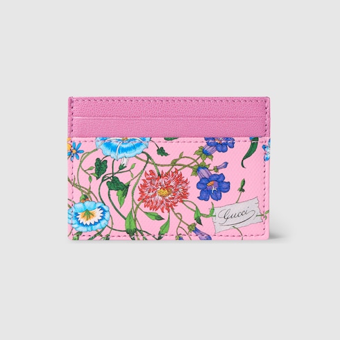 Flora-motif card case in pink and multicolor canvas | GUCCI® US