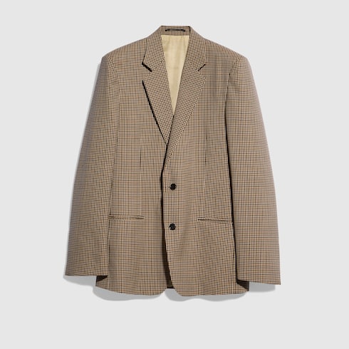 GUCCI フリーダ期　シングルブレストジャケット　ベージュ ギンガムチェック ウール シングルブレスト ジャケット ・ベージュ