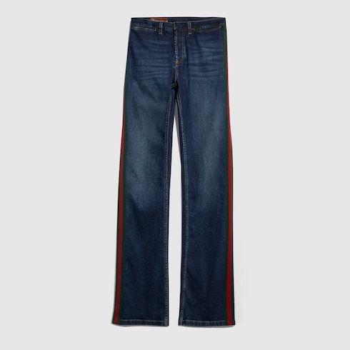 ウェブ ストライプ付き コットンデニム パンツ ・ブルー | GUCCI公式