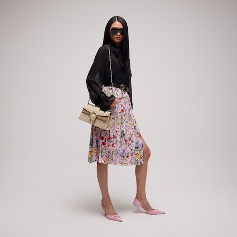 Printed silk pleated skirt