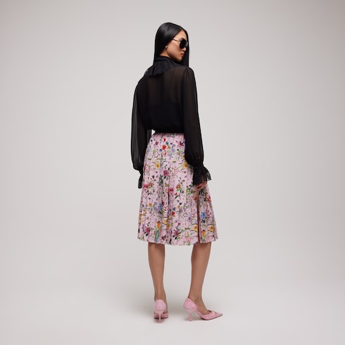 Falda plisada de seda estampada