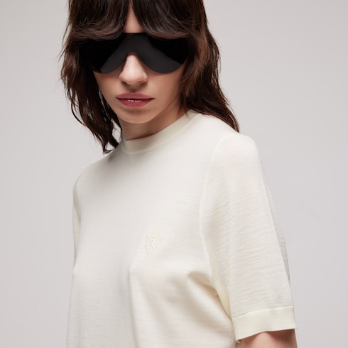 Pullover in lana fine con ricamo