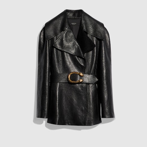Soft grainy leather trench in black | GUCCI® AU