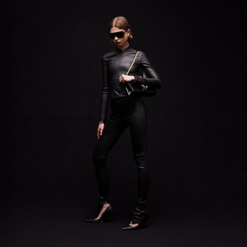 Pantalone skinny in leggera pelle stretch
