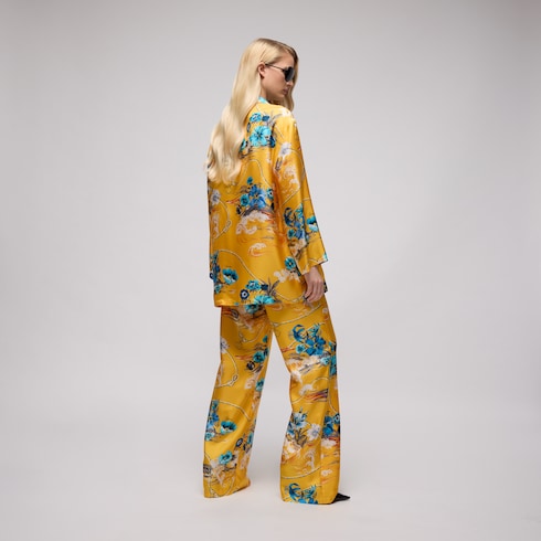 Printed silk twill leisure pants