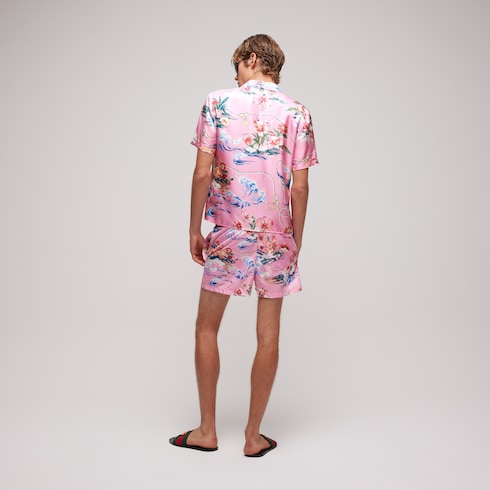 Printed polyester poplin swim shorts