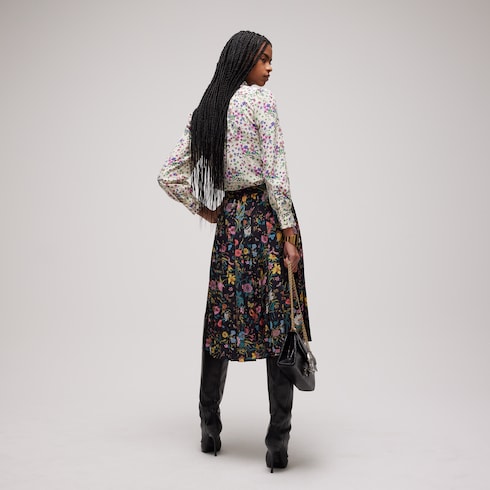 Printed silk shirt with bow
