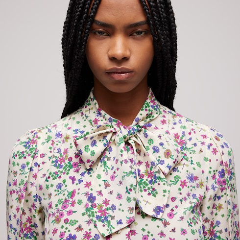 Camicia in seta stampata con fiocco