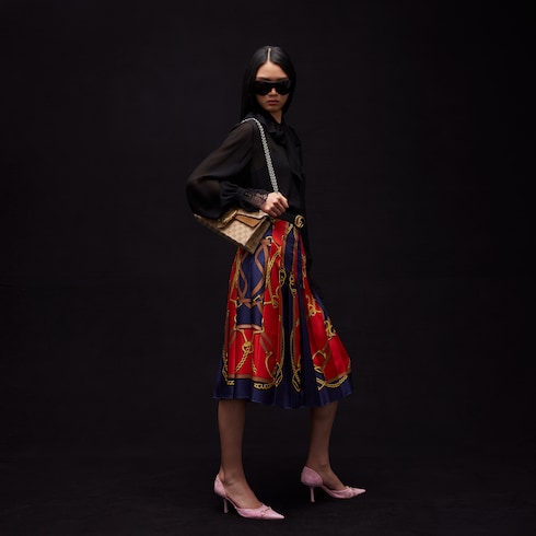 Jupe midi en twill de soie imprimé