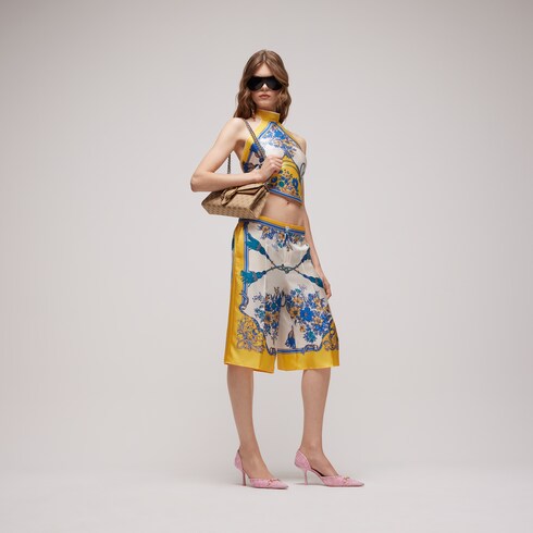 Printed silk twill pants