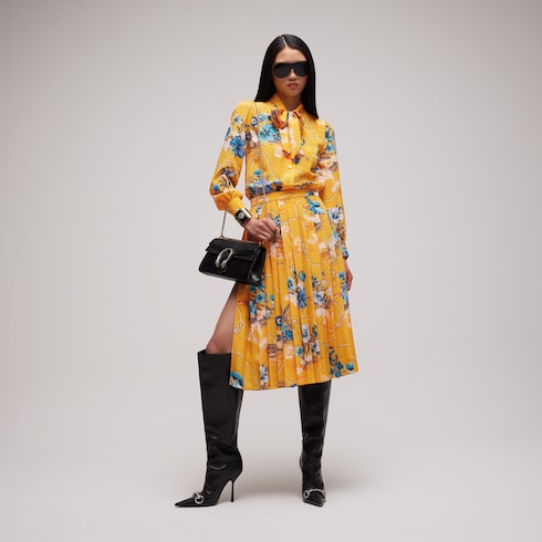 Printed silk chemisier dress
