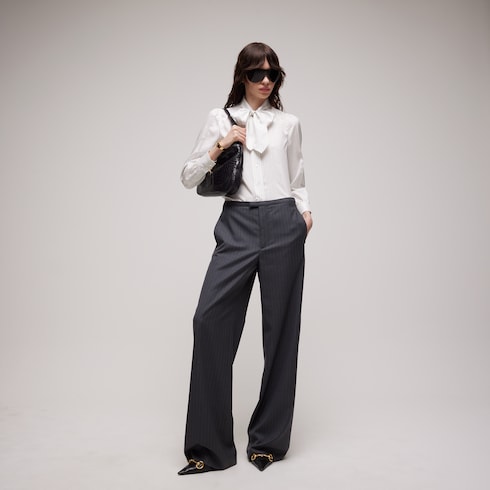 Gucci pinstripe silk shirt with bow