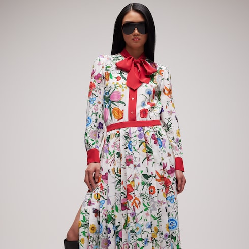 Vestido camisero de crepé de China de seda estampada