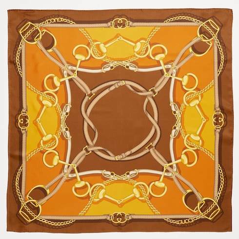 Carré in twill di seta stampato reversibile