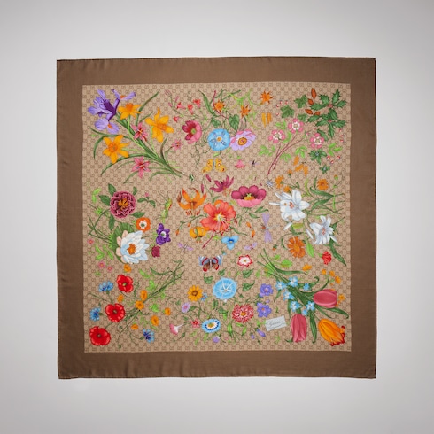 Printed GG wool silk shawl