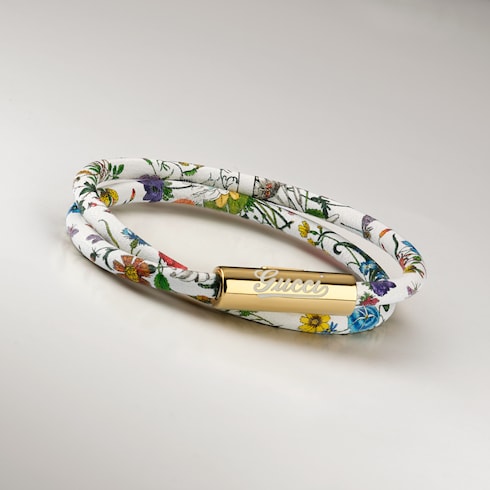 Bracciale doppio in pelle con scritta Gucci