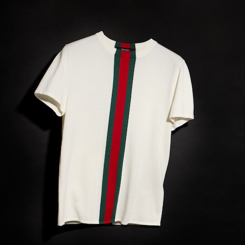 T-shirt in maglia di cotone con intarsio Web