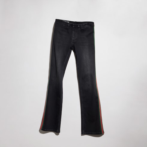 Pantalon en denim de coton avec bande Web