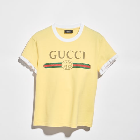Cotton jersey T-shirt with print in light yellow | GUCCI® TR