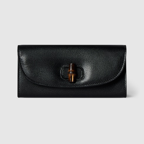 Long wallet with bamboo in black leather | GUCCI® US