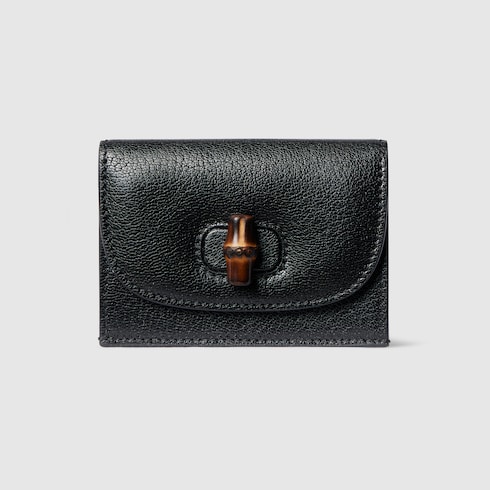 GUCCI ダークブラウン レザー ポーチ バンブー　竹チャーム付き バンブー付き カードケース ・ブラックレザー | GUCCI公式