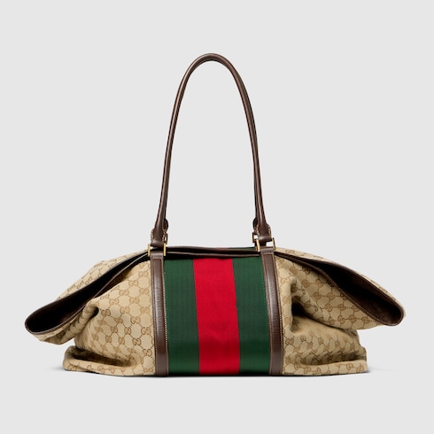 GG duffle bag with Web in sand and brown GG canvas | GUCCI® ZA