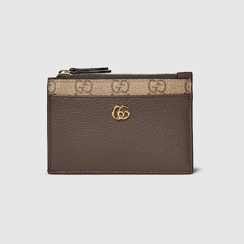 Bi-color GG Marmont zip key pouch in dark taupe leather | GUCCI® US