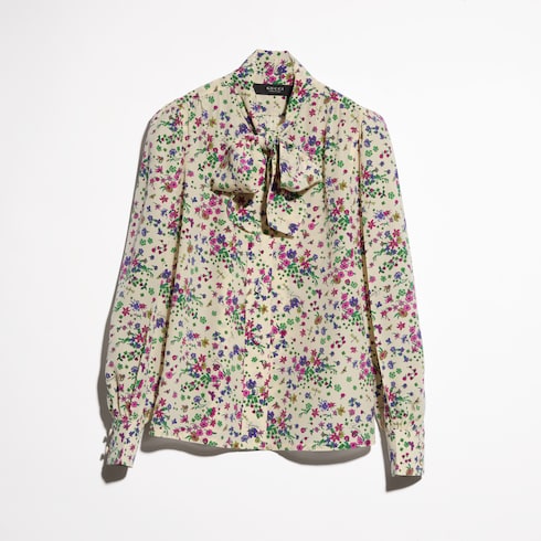 Chemise en soie imprimée avec nœud
