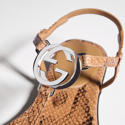 Women's python thong sandal with Interlocking G