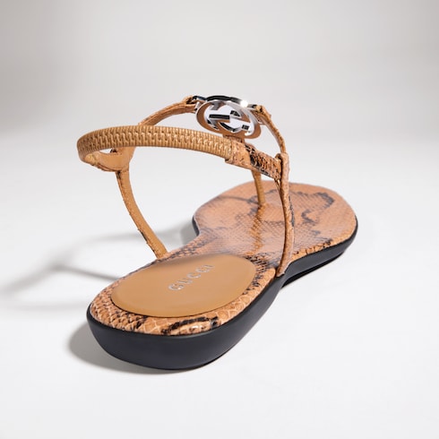 Women's python thong sandal with Interlocking G