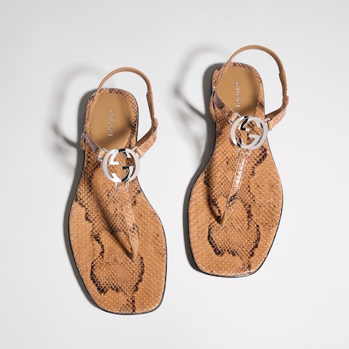Women's python thong sandal with Interlocking G