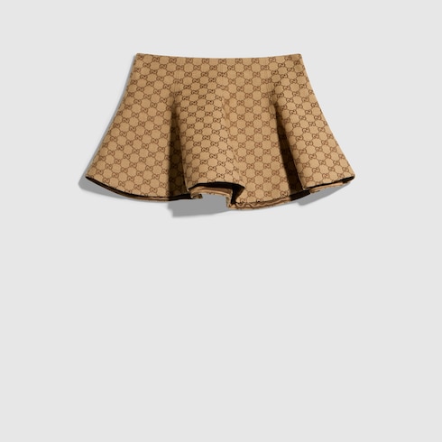 GG cotton canvas flounced skirt in camel and dark brown | GUCCI® PL